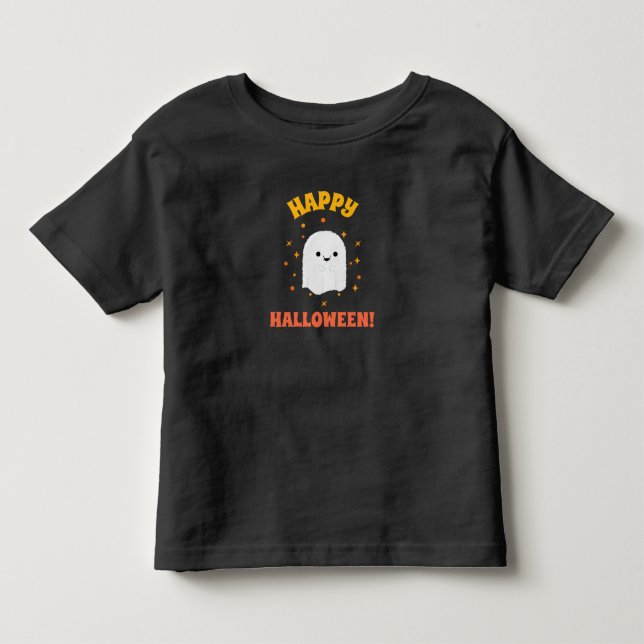 Bebé ¡Feliz Halloween! Camiseta de Fantasma Sonriente y (Anverso)