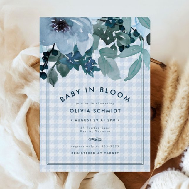 Bebé floral azul en Bloom Gingham Boy Baby Shower (Subido por el creador)