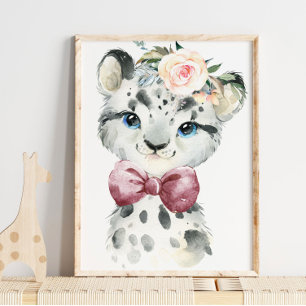 Bebé floral de leopardo de la nieve   Impresión de
