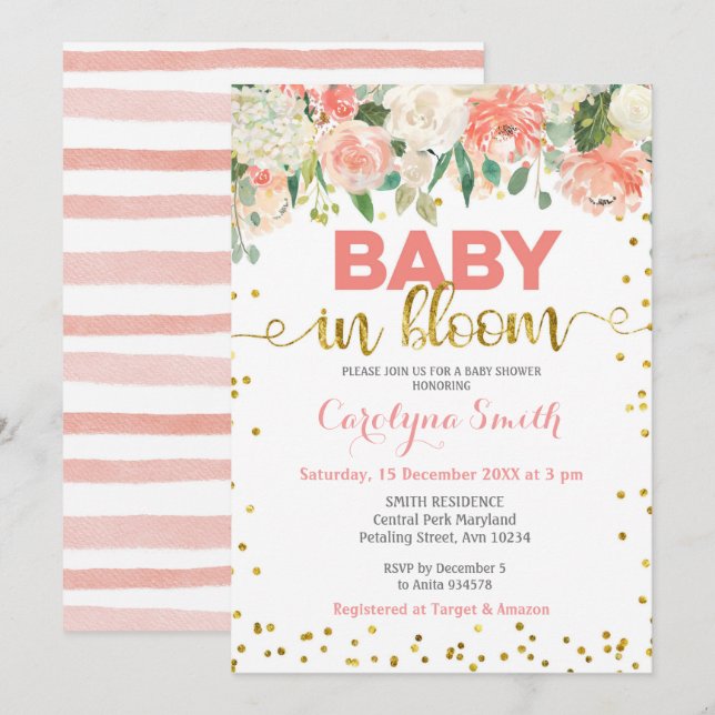 Bebé floral de maceta en una invitación a la flor (Anverso / Reverso)