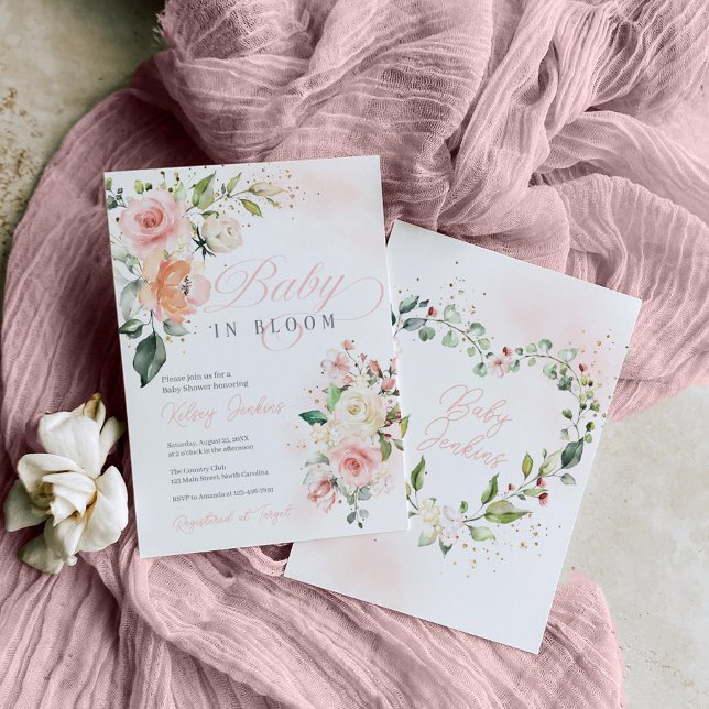 Bebé floral en Chica de sangre Invitación a Baby S (Celebrate the upcoming arrival of a precious baby girl with our "Baby in Bloom" Baby Shower Invitati)