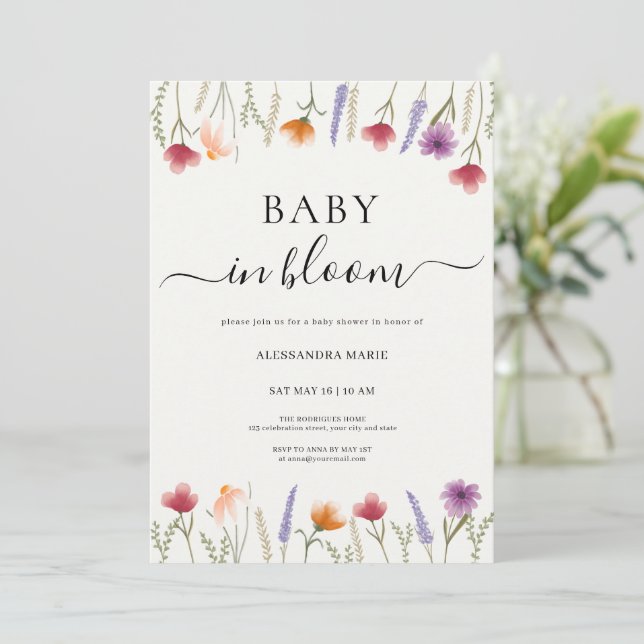 Bebé floral en una invitación de Baby Shower en fl (Anverso de pie)