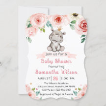 Bebé floral Hippo Princess Invitación Baby Shower