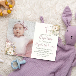 Bebé floral lindo niña bautismo foto invitación