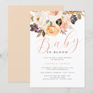 Bebé Floral Melocotón en Flor Invitación para Baby