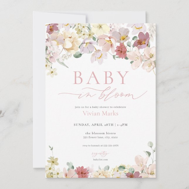 Bebé floral primaveral en una invitación de Baby S (Anverso)