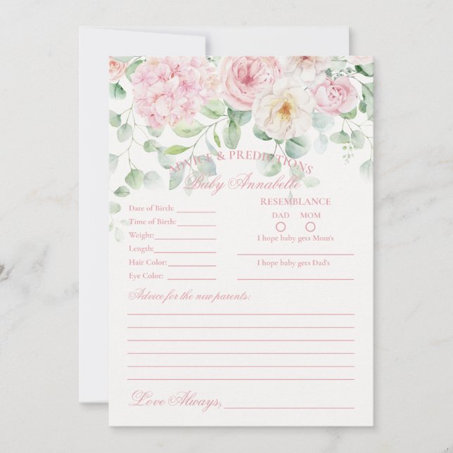 Bebé floral rosa en flor Consejo para tarjeta de b (Anverso)