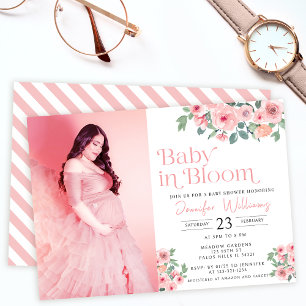Bebé floral rosado en ducha de flores invitación