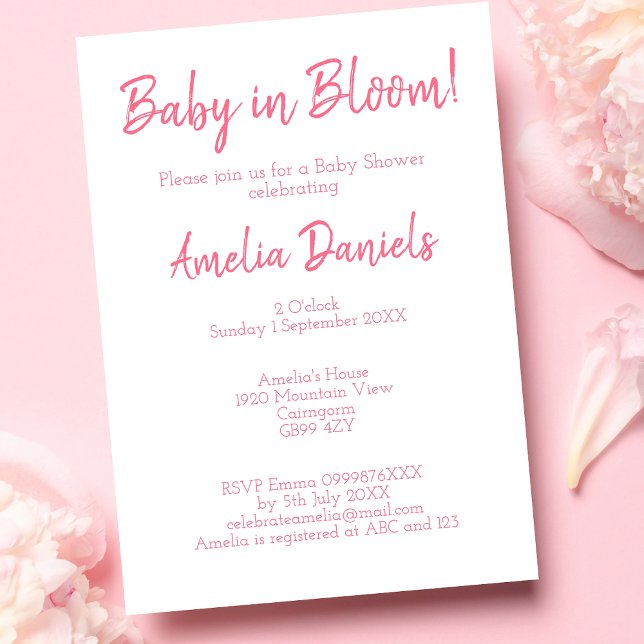 Bebé floral rosado en la invitación de Baby Shower (Subido por el creador)