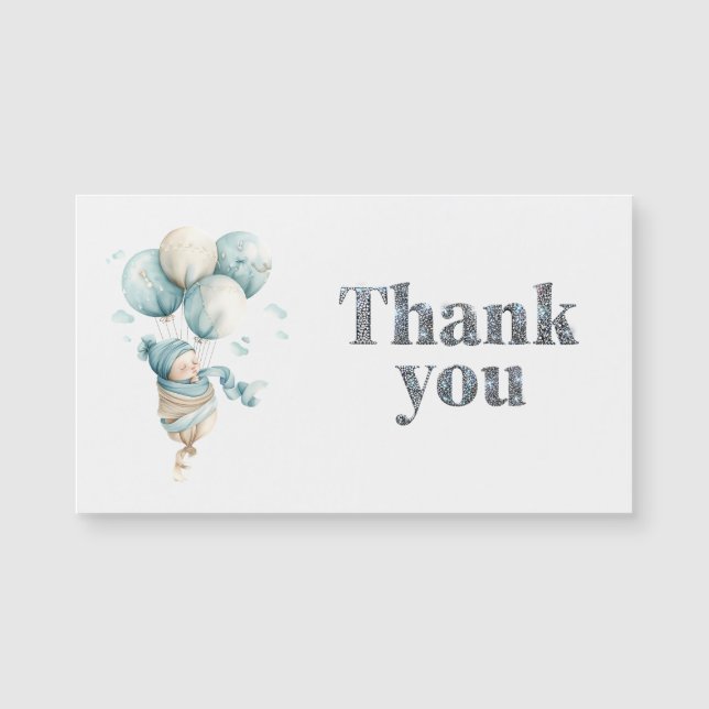 Bebé flotando con globos Diamante Gracias (Anverso)