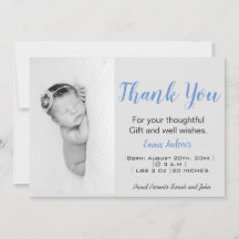 Bebé Foto: Gracias Anuncio de Nacimiento Azul