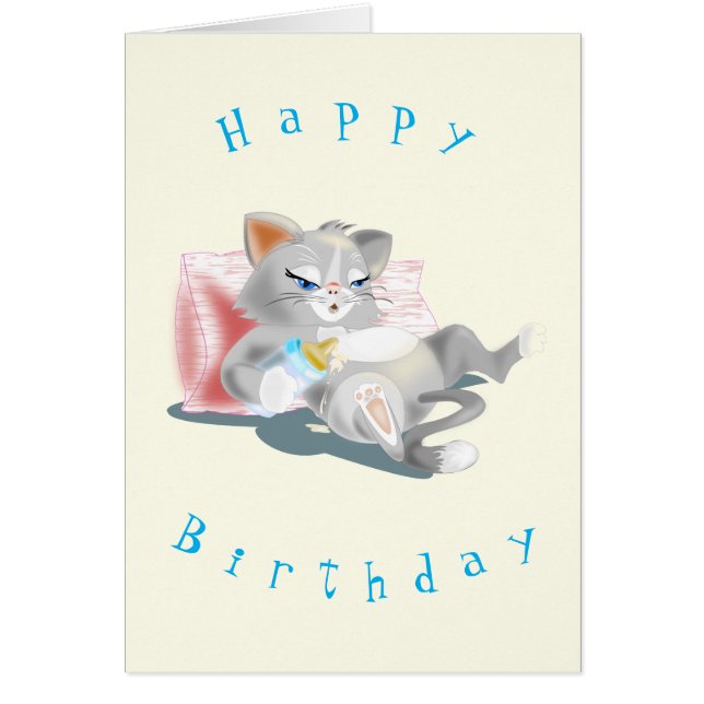 Bebé Gatito comiendo leche - Feliz cumpleaños tu t (Frente)