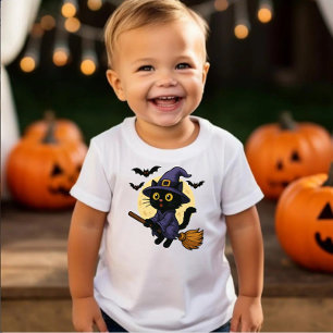 Bebé Gato de bruja volador" Adorable camiseta de niños