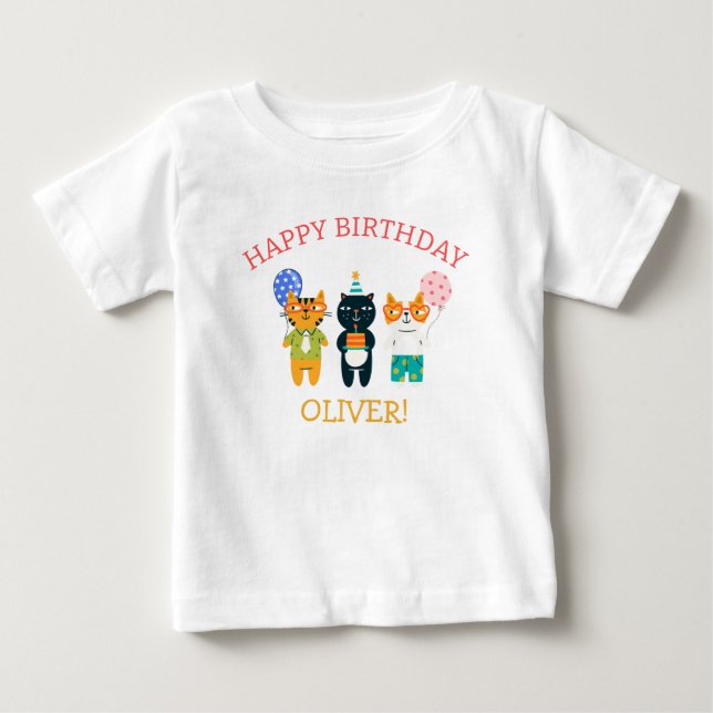 Bebé Gracioso gatito de cumpleaños invitado de camiseta (Anverso)