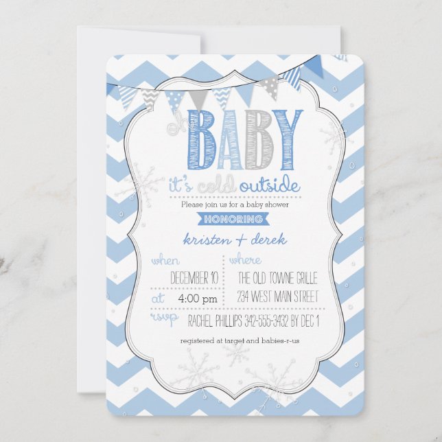 Bebé, hace frío fuera de la invitación azul de Bab (Anverso)