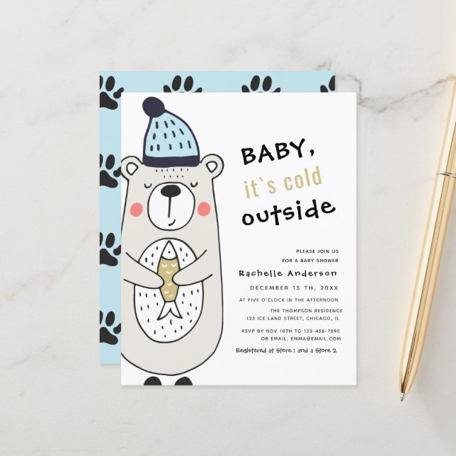 Bebé, hace frío fuera del oso | Baby Shower Flyer (Anverso/Reverso In Situ)