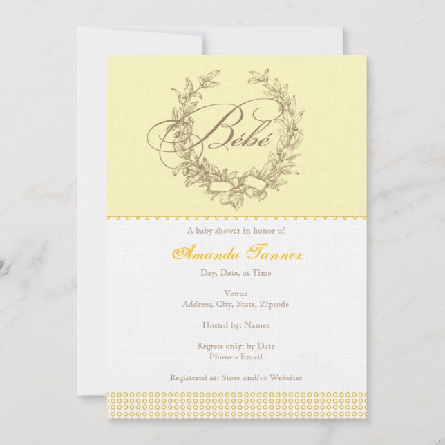Bebe - invitación amarilla de Baby Shower del (Anverso)
