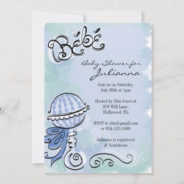 Bebe - invitación inspirada francesa de la fiesta (Anverso)