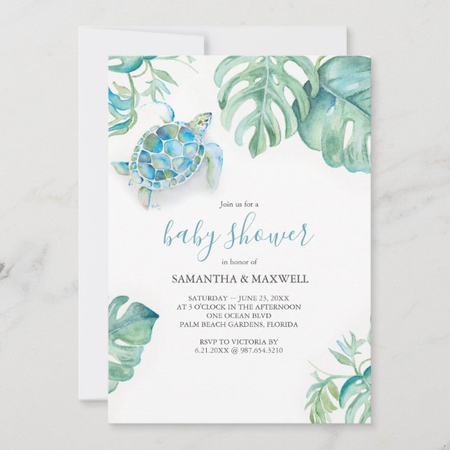 Bebé Invitación niño tortuga tropical marina (Anverso)