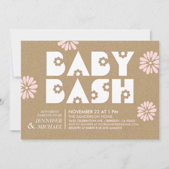 Bebé| Invitaciones a la ducha para bebés Kraft Pap (Anverso)