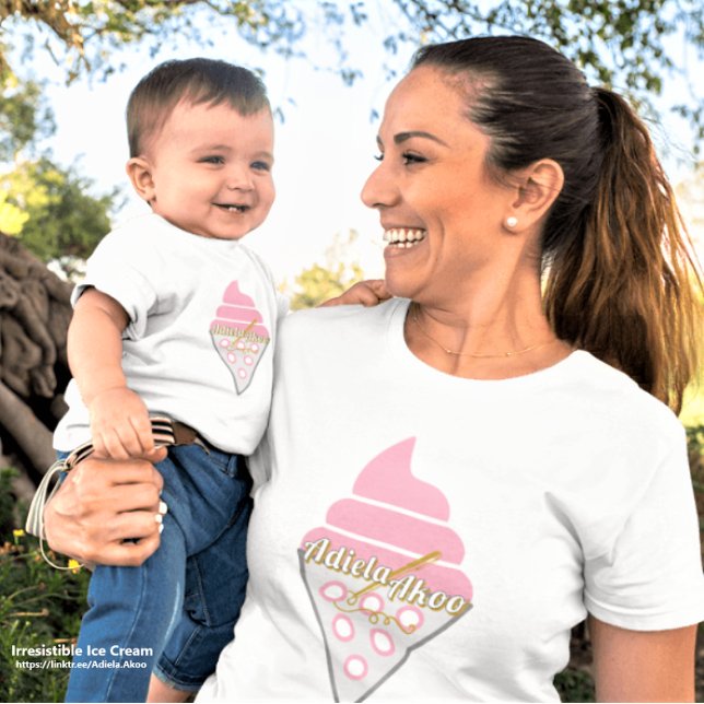 Bebé Irresistible camiseta con crema de hielo de Adiela (Irresistible Ice Cream T-Shirts deliciously designed by poet Adiela Akoo for a cute baby and mum duo)