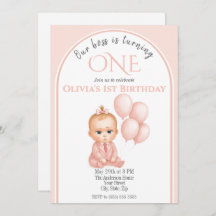 Bebé Jefe Invitación al cumpleaños - Pastel rosa
