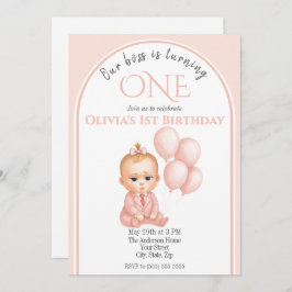 Bebé Jefe Invitación al cumpleaños - Pastel rosa