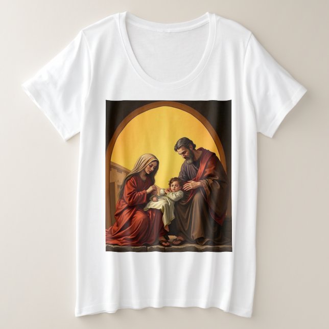 Bebé Jesús María y José Tee de tamaño superior fem (Anverso del diseño)