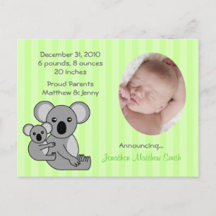 Bebé Koala Bear Anuncios de Nacimiento Postcard