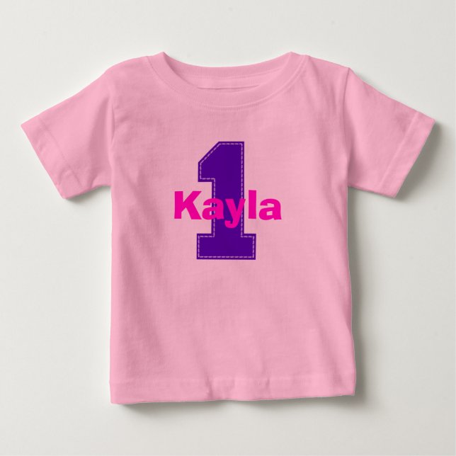 Bebé La camiseta de cumpleaños inicial de Faux Stitch e (Anverso)
