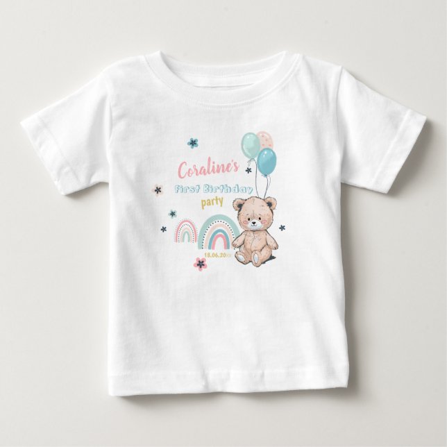 Bebé La primera camiseta de cumpleaños con un lindo oso (Anverso)