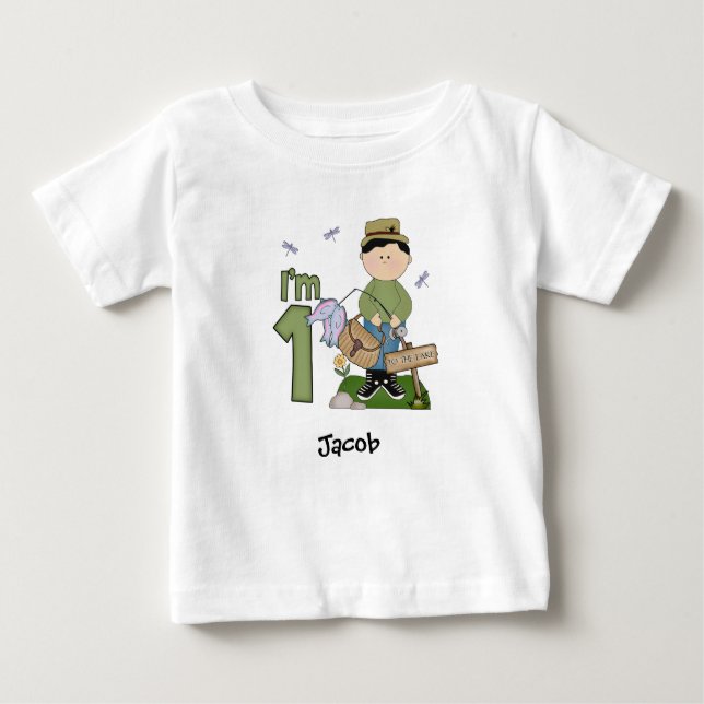 Bebé Lil Fishingman primera camiseta de cumpleaños (Anverso)