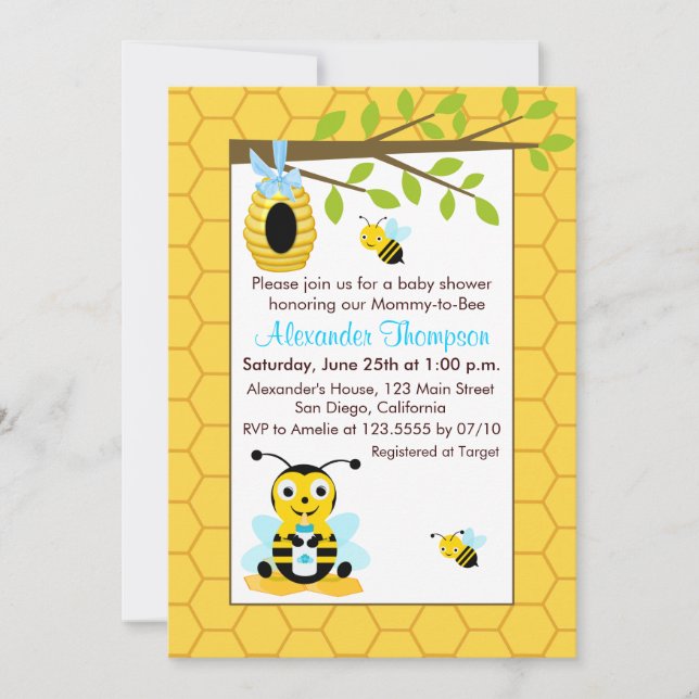 Bebé lindo Bumblebee Boy Baby Shower Invitaciones (Anverso)