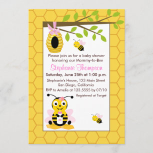 Bebé lindo Chica de abejorros invitaciones a ducha