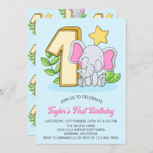 Bebé lindo Elefante Primera Invitación a la fiesta