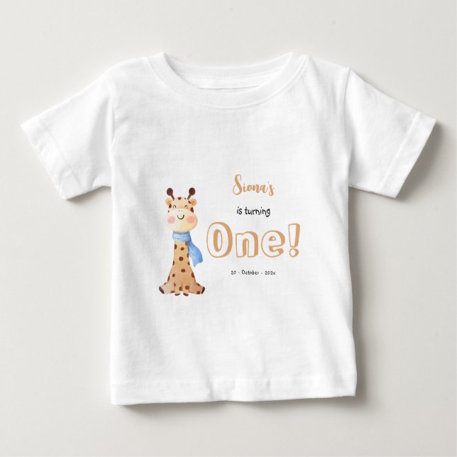 Bebé lindo Giraffe Primer cumpleaños bebé camiseta (Anverso)
