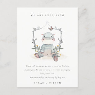 Bebé lindo Hippo Foliage Invitación de bebé con gl