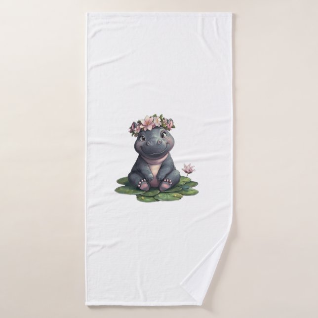 Bebé lindo Hippo Moo Deng Lily Pad Mujeres Chicas  (Toalla de baño)
