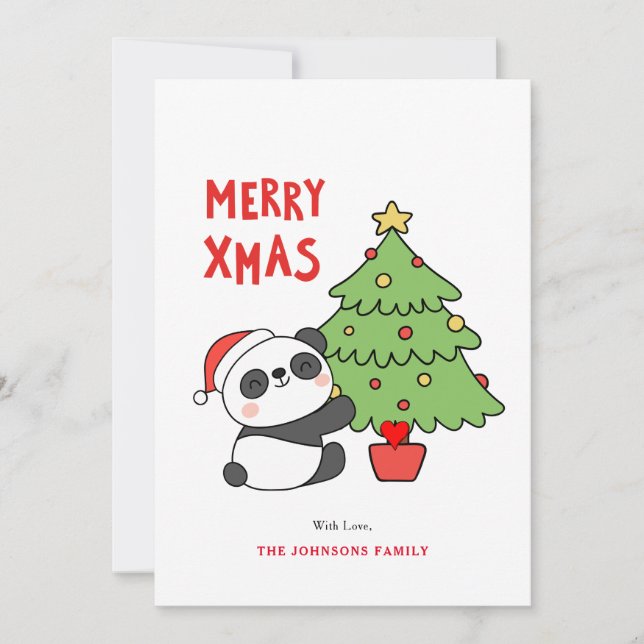 Bebé lindo oso panda con árbol de Navidad (Anverso)