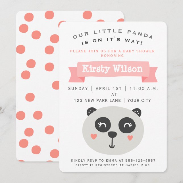 Bebé lindo Panda Bear | Invitación de Baby Shower (Anverso / Reverso)