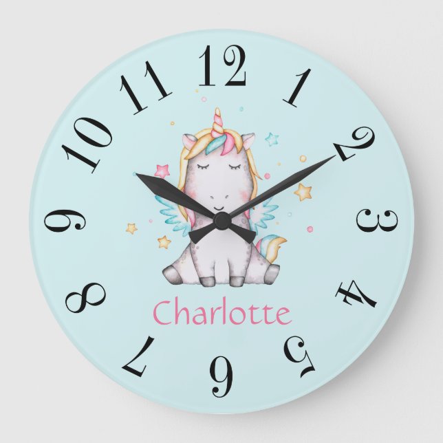 Bebé lindo Unicornio Personalizado Reloj Verde azu (Anverso)