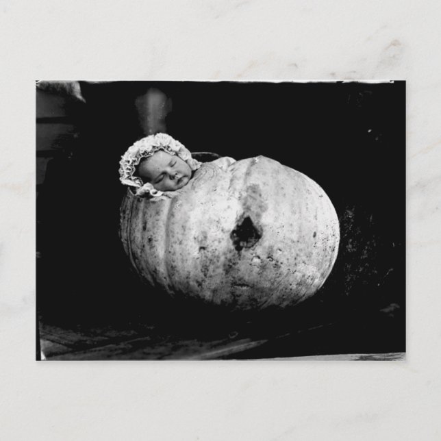 Bebé lindo vintage en una postal de calabaza (Anverso)