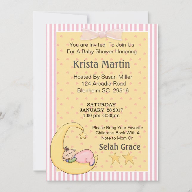 Bebé lunar trae un libro a la invitación de Baby S (Anverso)