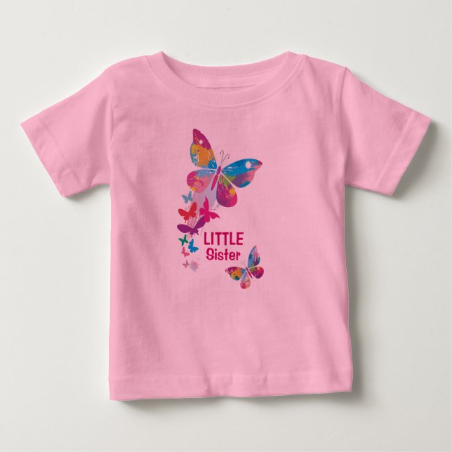 Bebé Mariposas coloridas camiseta de hermana pequeña (Anverso)