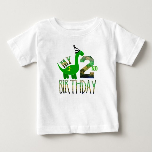 Bebé Mi segunda camiseta de cumpleaños Fiesta de dinosa (Anverso)
