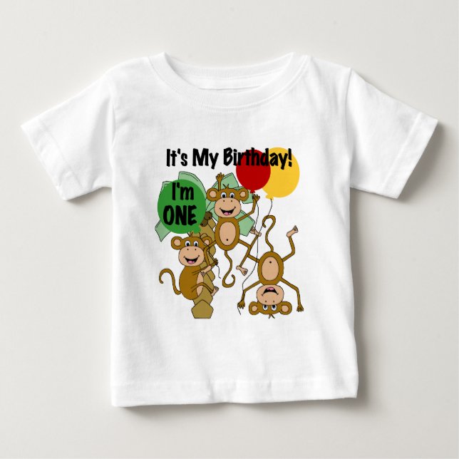 Bebé Monkey Shine Primera camiseta de cumpleaños y rega (Anverso)