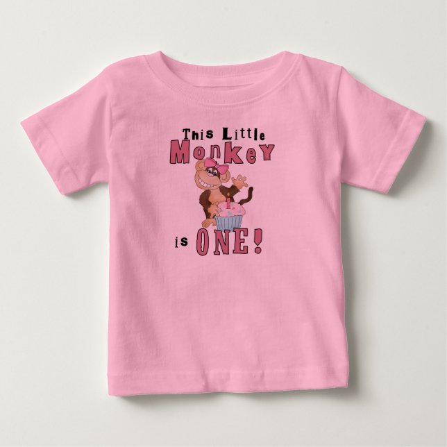 Bebé Mono Fiesta Rosa 1.ª camiseta de cumpleaños y rega (Anverso)
