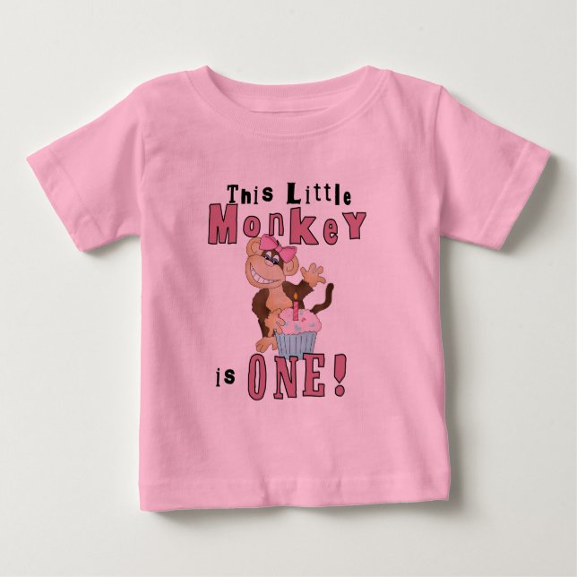 Bebé Mono Fiesta Rosa 1.ª camiseta de cumpleaños y rega (Anverso)