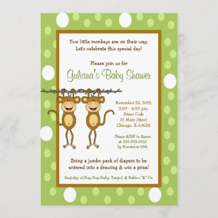 Bebé Mono TWINS 5x7 Invitaciones a ducha para bebé