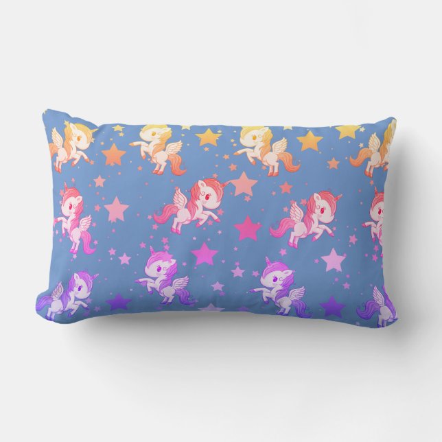 Bebé morado y rosa Unicornio almohada lumbar (Anverso)
